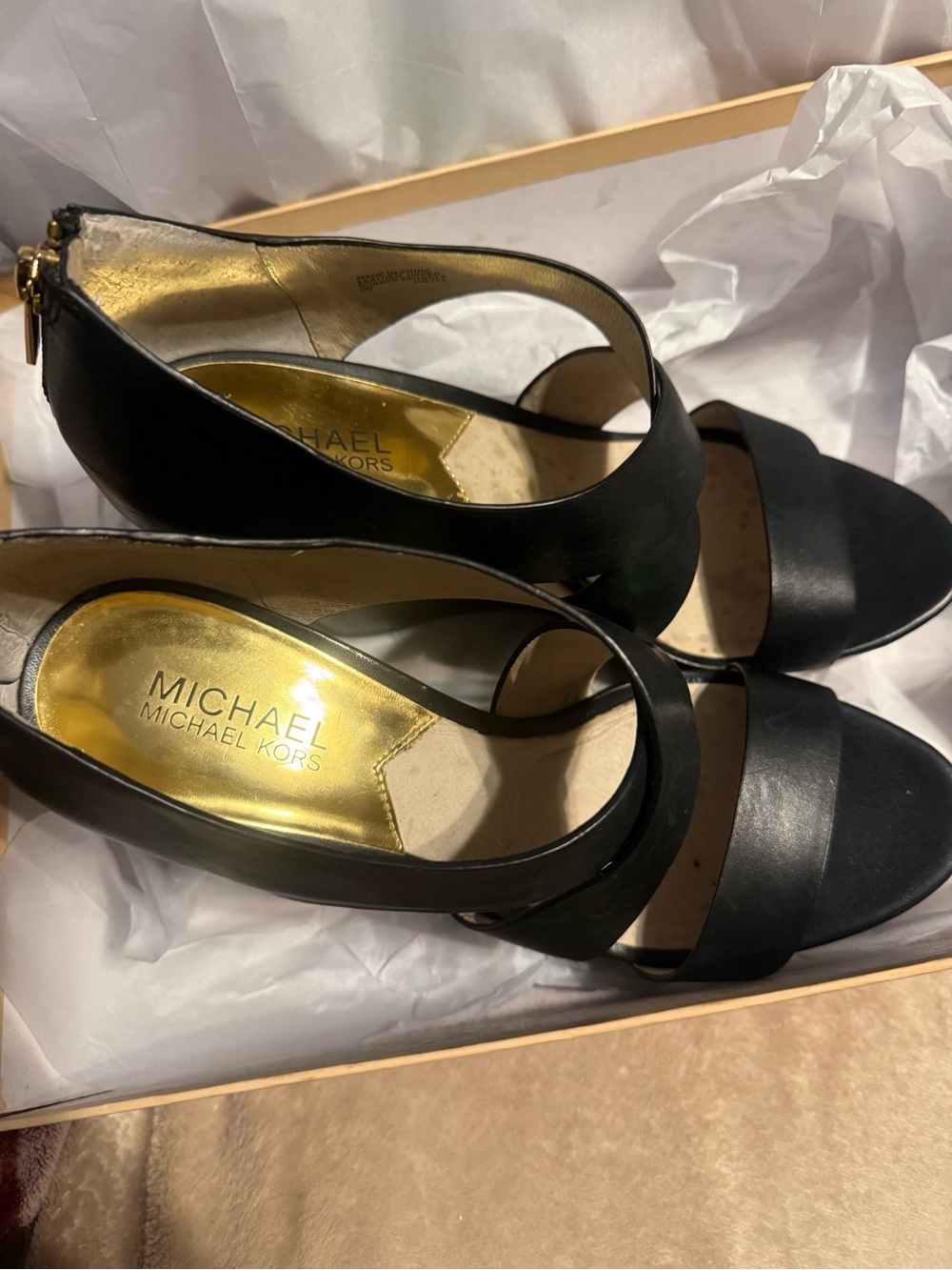 MICHAEL KORS Elena Leather Wedge Sandal Heels - Black - Picture 6 of 8